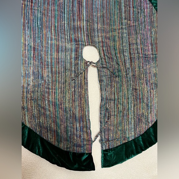 Santas Best Multicolor Silk Tweed Green Velvet Tree Skirt Large 55 inch Vintage